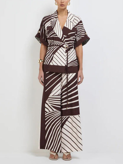 Chic Abstract Stripe Suit Collar Shirt