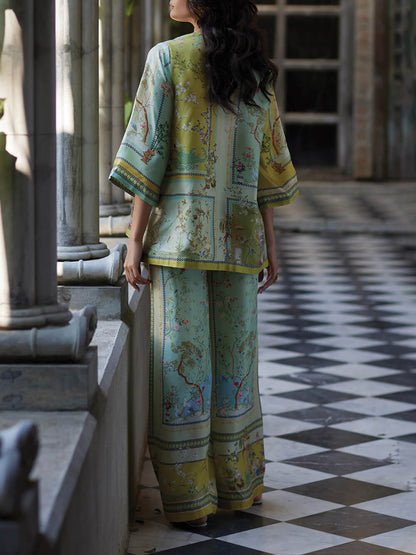 Casual Unique Digital Print Loose Elastic Waist Pocket Wide Leg Pants