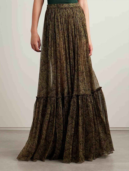 Retro Paisley Chiffon Print Skirt