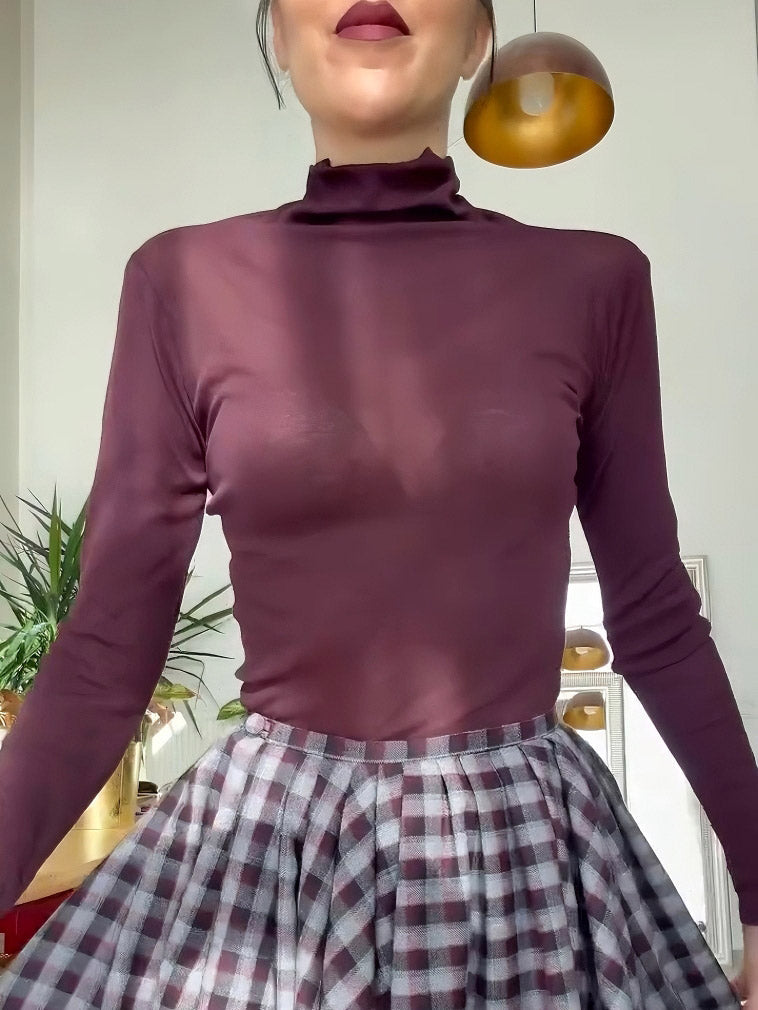 Elegant Slim-Fit Turtleneck Long-Sleeve Top
