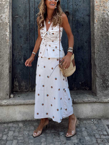 Elegant Polka Dot A-Line Midi Skirt