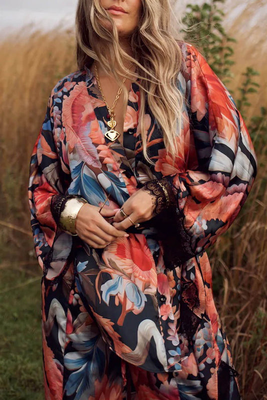 Fashion Unique Lace Patchwork Printed Loose Shirt