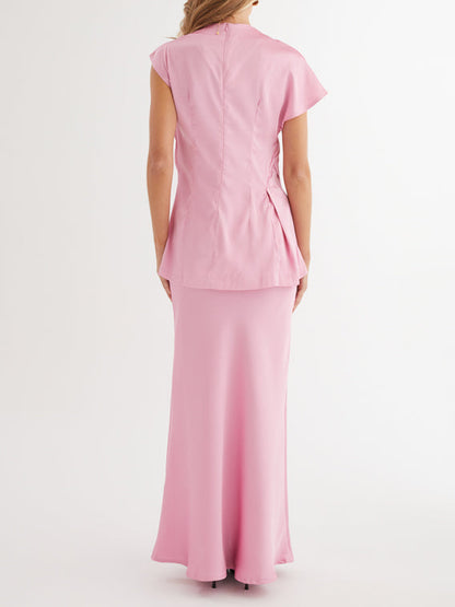 Elegant High-Neck Irregular Satin Shirt