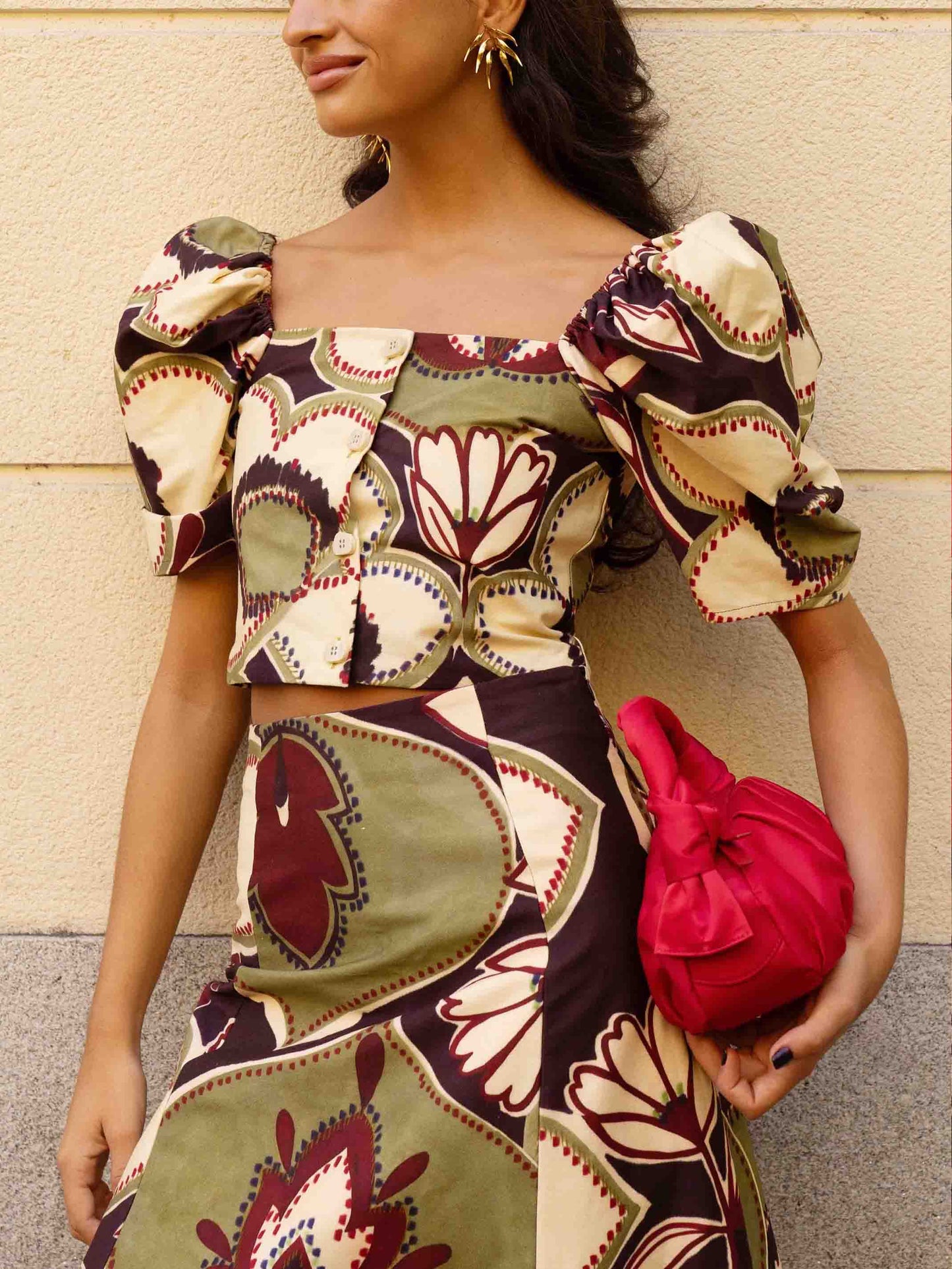 Elegant Retro Floral High-Waist A-Line Midi Skirt