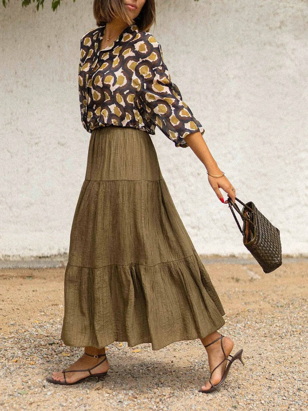 Fashion Casual Ruched Elastic Waist Skirt