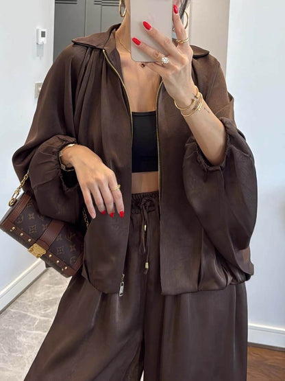 Elegant Satin Bomber Loose Jacket