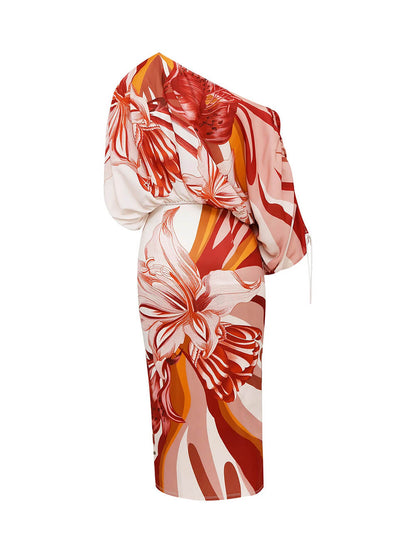 Exquisite Slit Floral-Print Elastic-Waist Midi Skirt