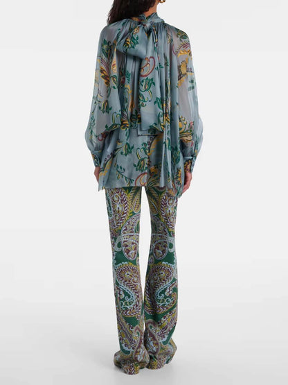 Exquisite Ethnic Print High-Waist Slim Straight Pants