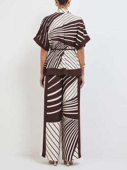 Chic Abstract Stripe Suit Collar Shirt