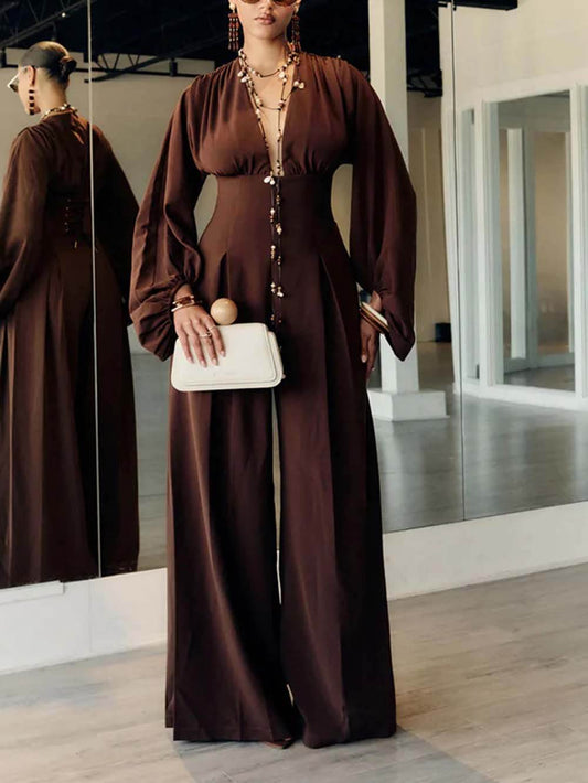 Casual Deep V-Neck Jumpsuit