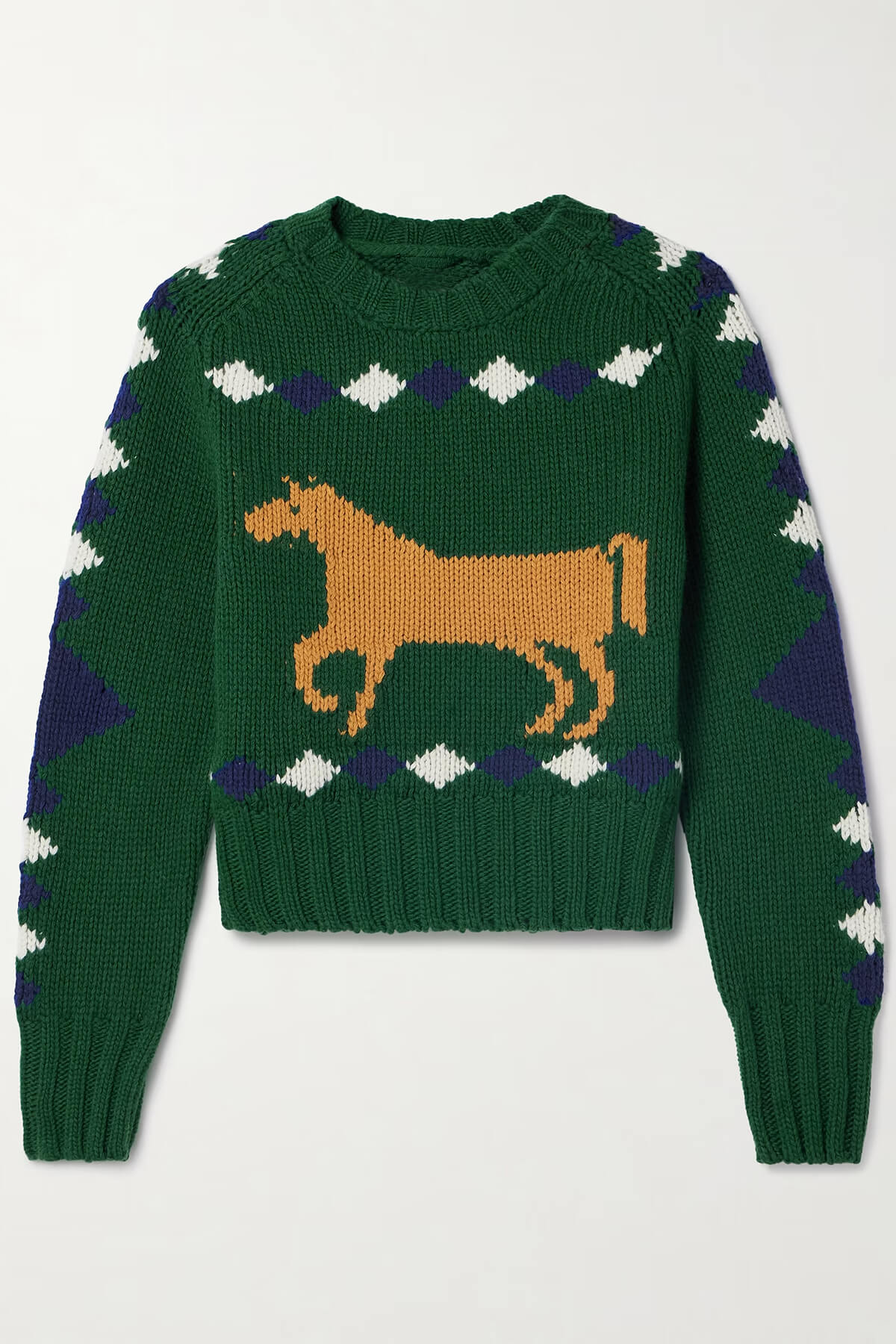Retro Horse Diamond Pattern Crew Neck Sweater