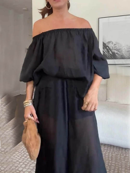 Casual Chiffon Off Shoulder Balloon Sleeve Top