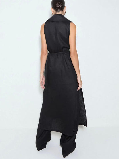 Exquisite Savina Linen Blend Pocketed Wide Leg Pants