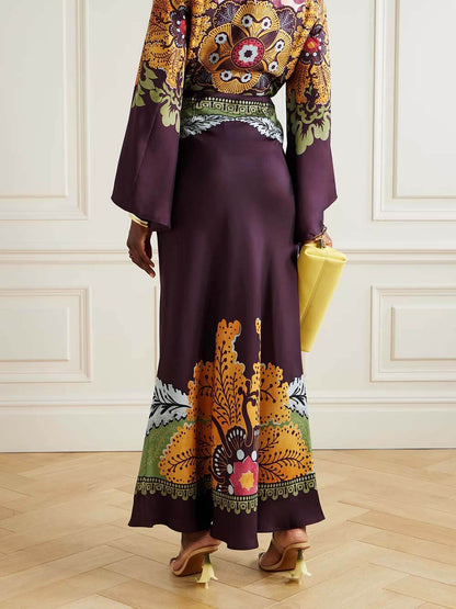 Retro Ethnic Print Satin Twill Shirt