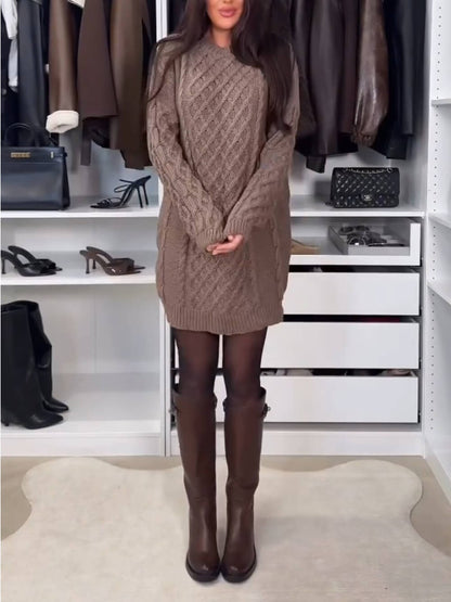 Casual Fashion Cable Knit Long Sleeve Sweater Mini Dress