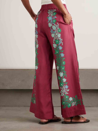 Exquisite Retro Satin Print Batwing Sleeve Shirt