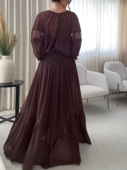 Elegant High-Waist Tiered Chiffon Maxi Skirt