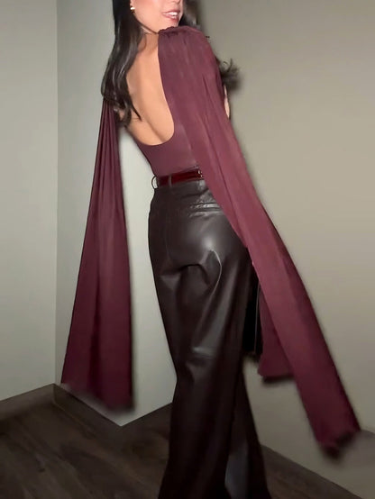 Elegant Draped Cape-Sleeve Top