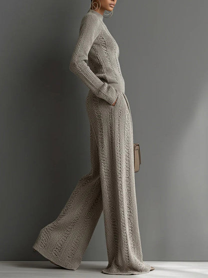 Casual High-Waisted Knit Wide-Leg Pants