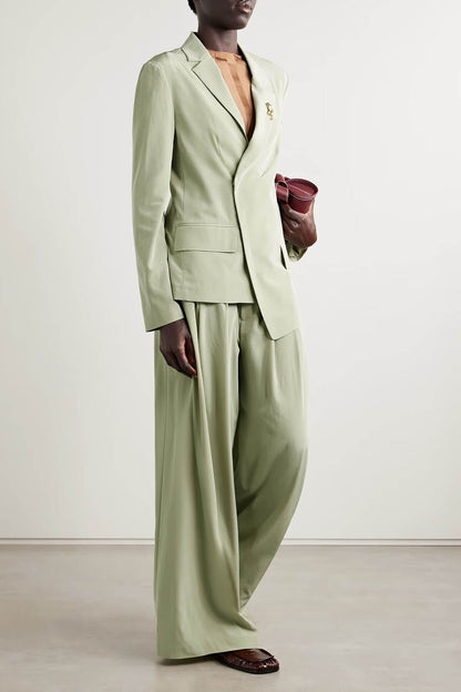 Fashionable Pleated Pocket Wide-Leg Pants