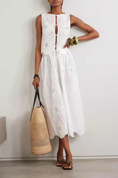 Fashionable Ruffled Hollow-Out Crochet Mid Skirt
