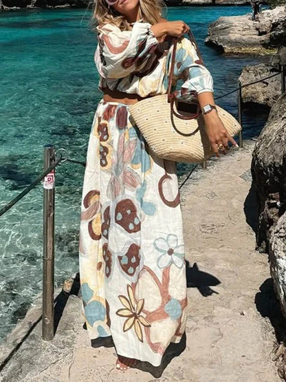 Fashionable Floral Print High-Waist A-Line Skirt