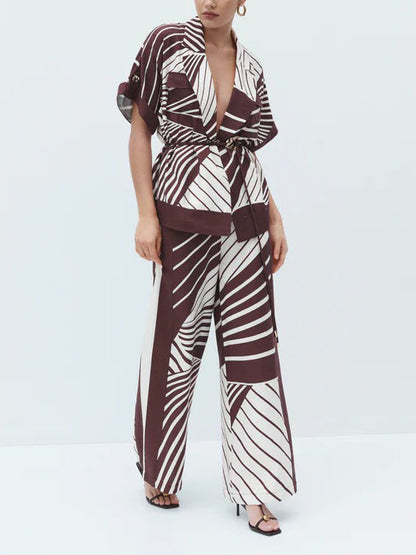 Chic Abstract Stripe Suit Collar Shirt