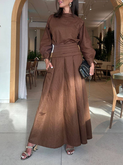 Retro Linen Pleated Pocket Loose Skirt