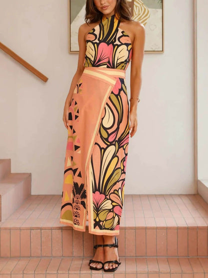 Unique Floral Print Hip-Hugging Cardigan Skirt