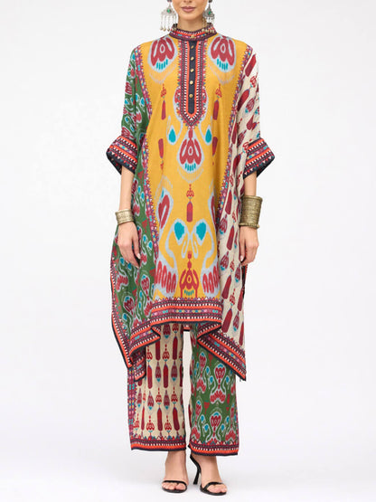 Retro Casual Patchwork Floral Print Loose Midi Shirt