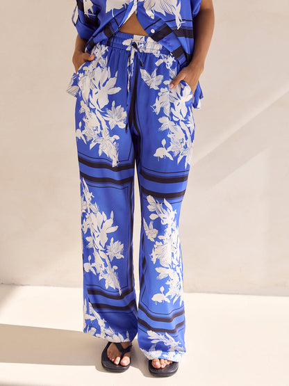 Casual Unique Satin Floral Print Loose Button Oversized Shirt