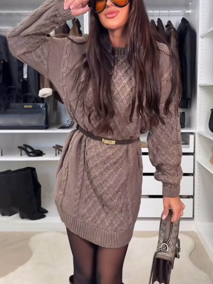 Casual Fashion Cable Knit Long Sleeve Sweater Mini Dress
