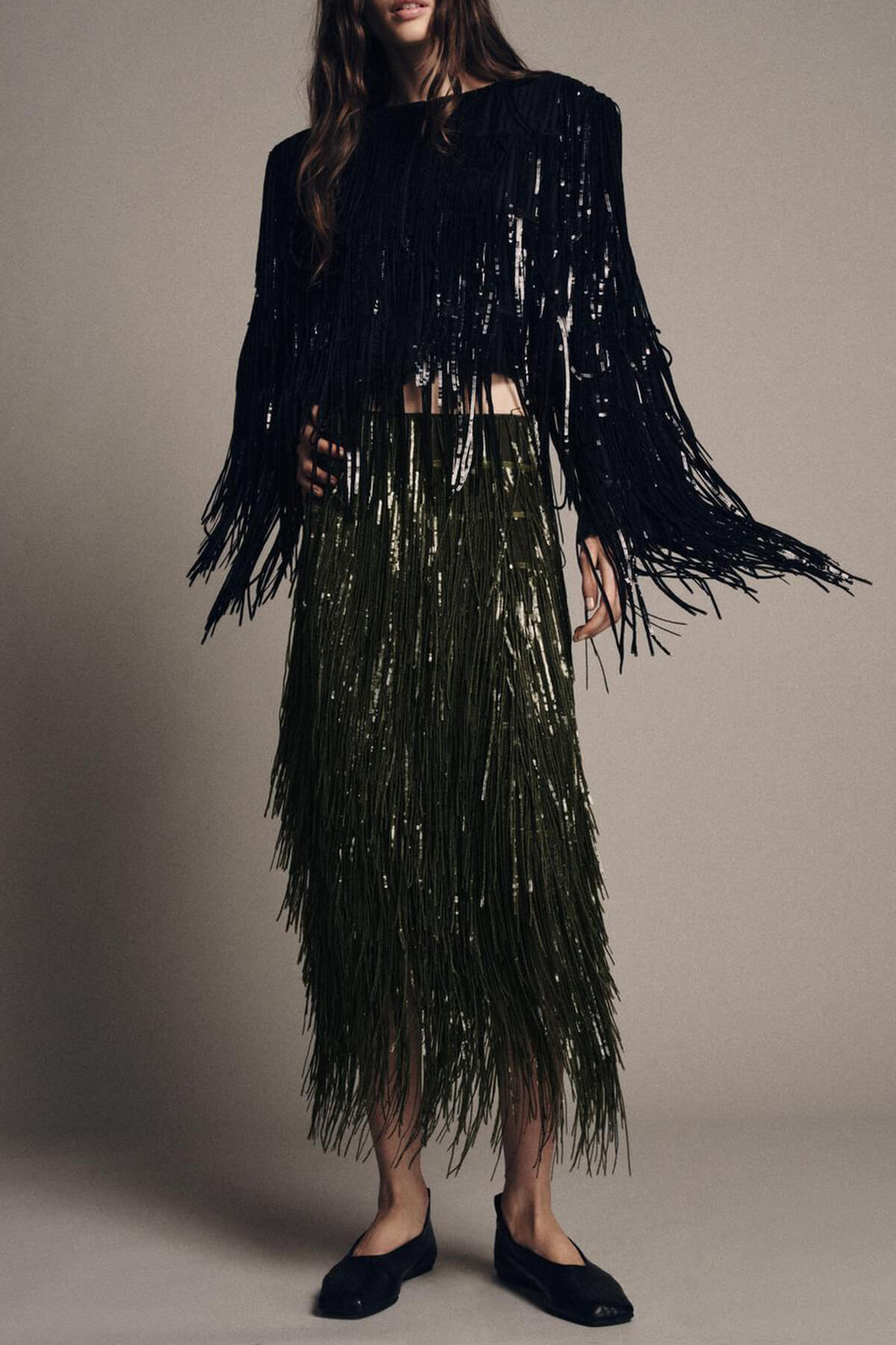 Exquisite Sequin Fringe Embellished Round-Neck Long-Sleeve Jacket