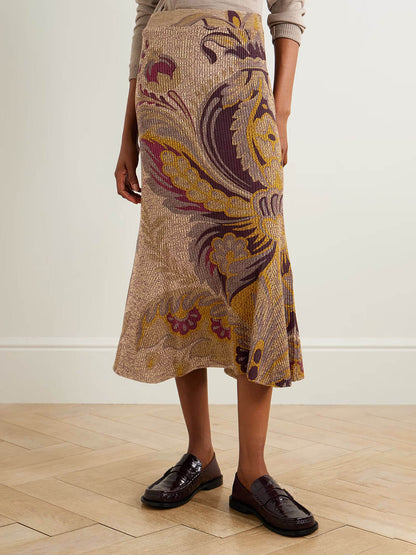 Fashion Paisley Print Gradient Knit Midi Skirt