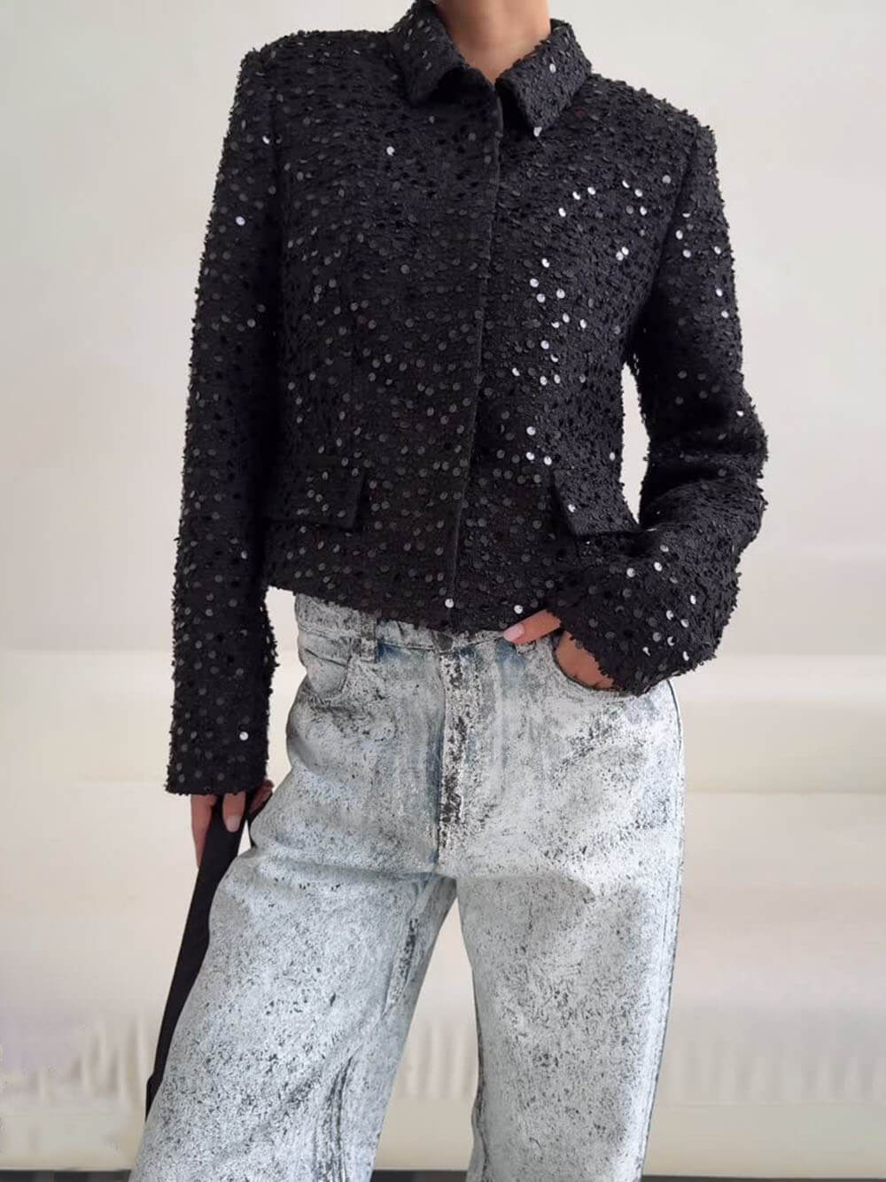 Retro Sequin Circle Cropped Jacket