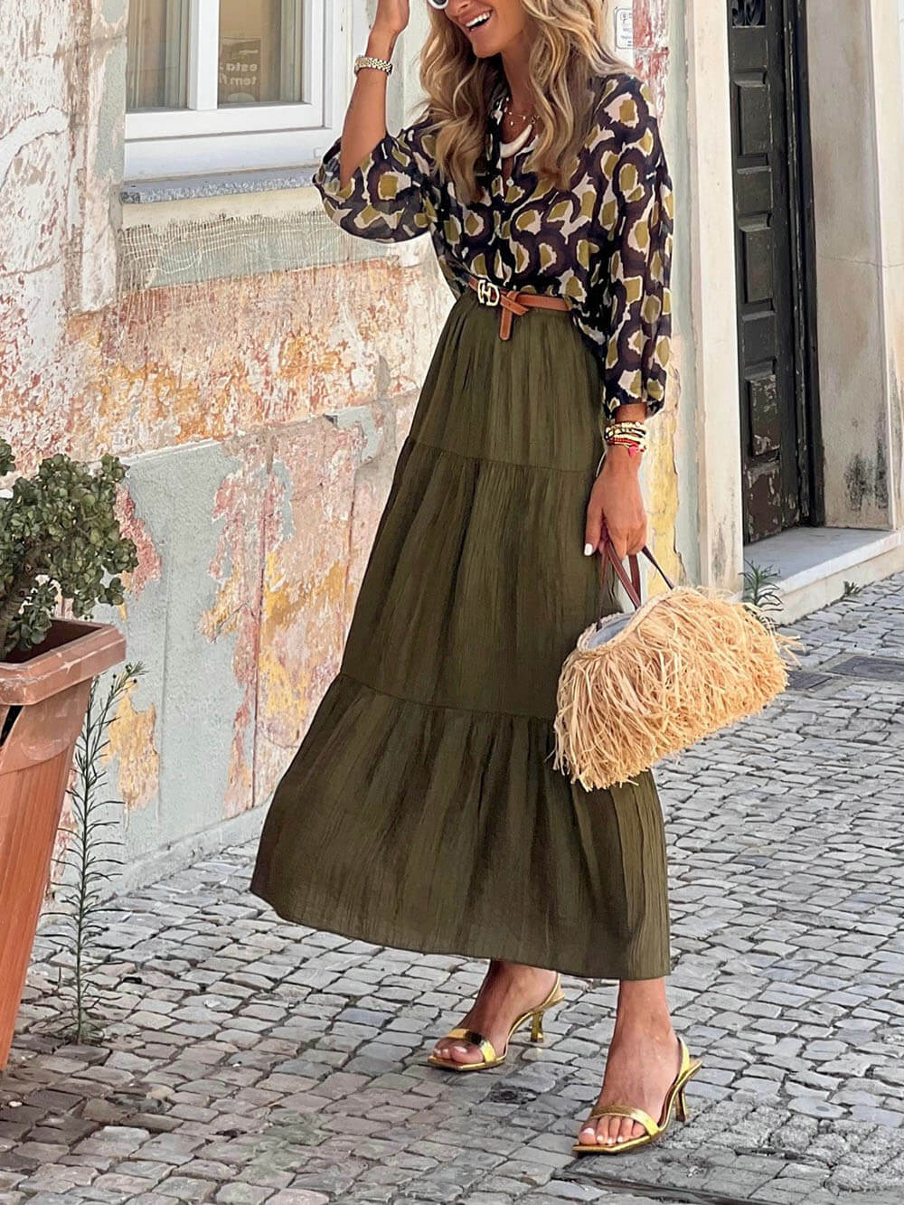 Fashion Casual Ruched Elastic Waist Skirt