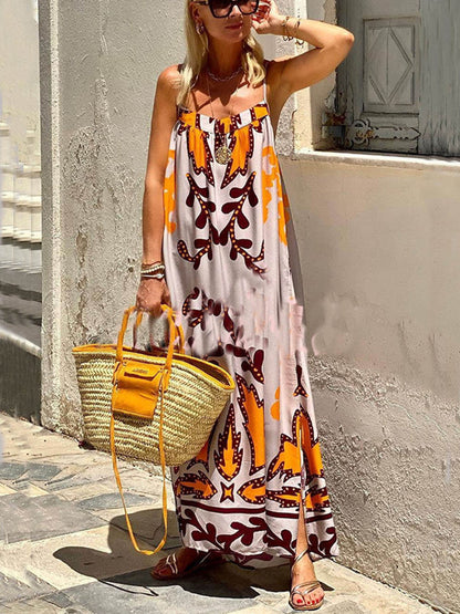 Etnisch bedrukte losse cami maxi-jurk
