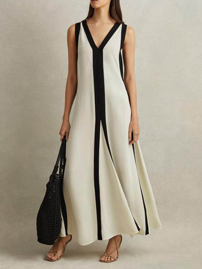 Omkeerbare A-lijn maxi-jurk met colorblock-stijl