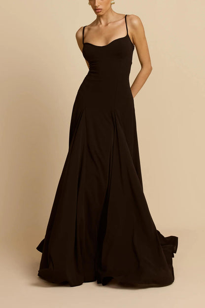 Elegantie A-lijn maxi-slipjurk van tule met panelen