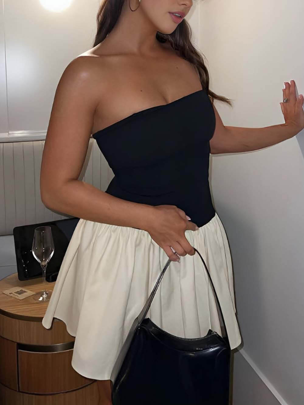 Moderne patchwork bustier backless mini-jurk