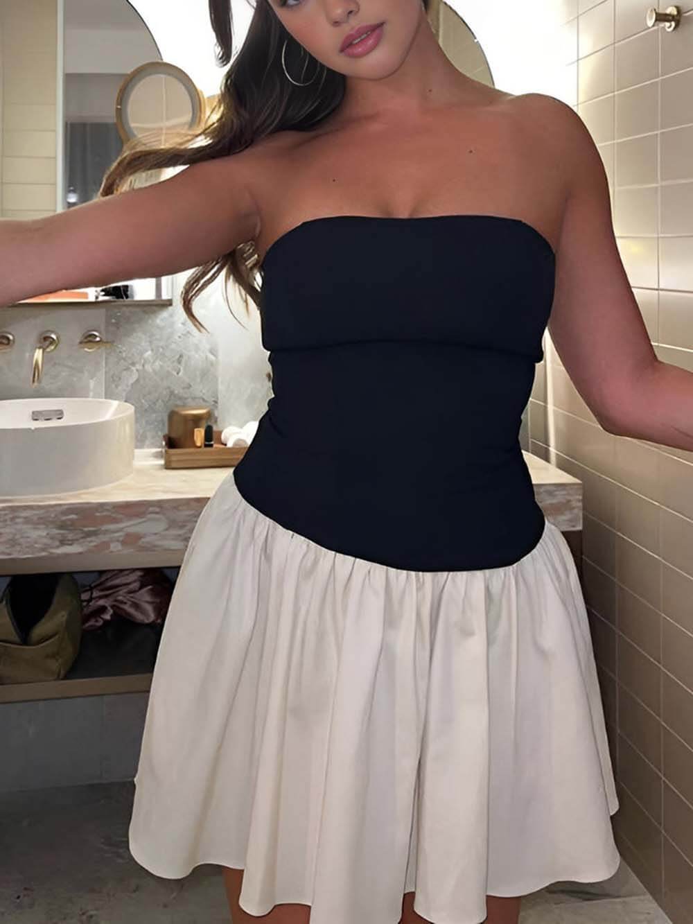 Moderne patchwork bustier backless mini-jurk