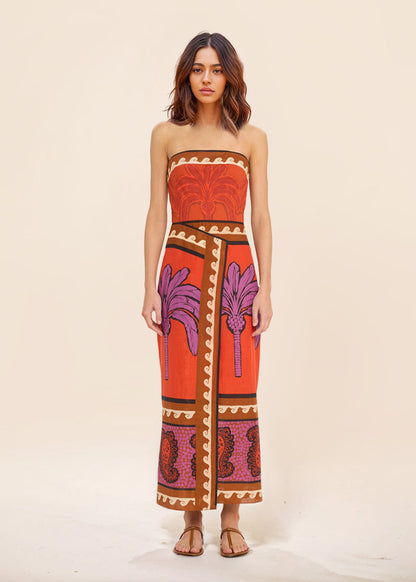 Unieke palmboom bloemen off-shoulder midi-jurk