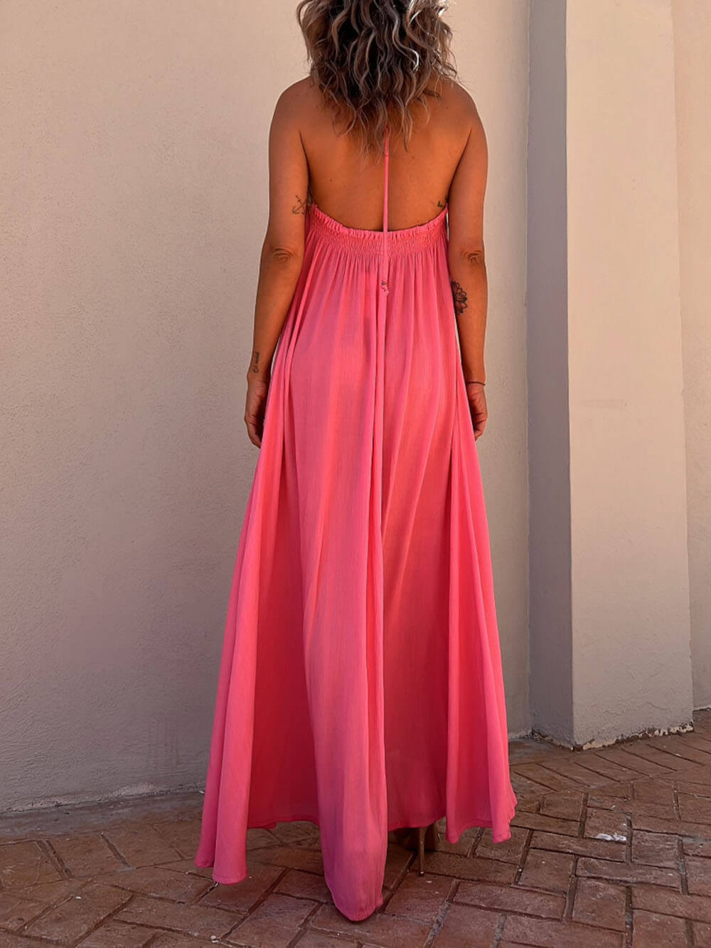 Casual resort maxi-jurk met halternek