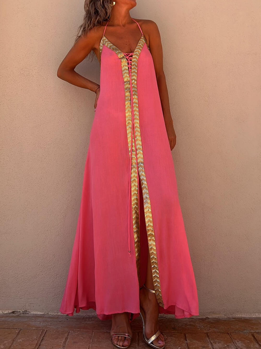 Casual resort maxi-jurk met halternek