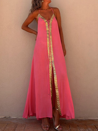 Casual resort maxi-jurk met halternek
