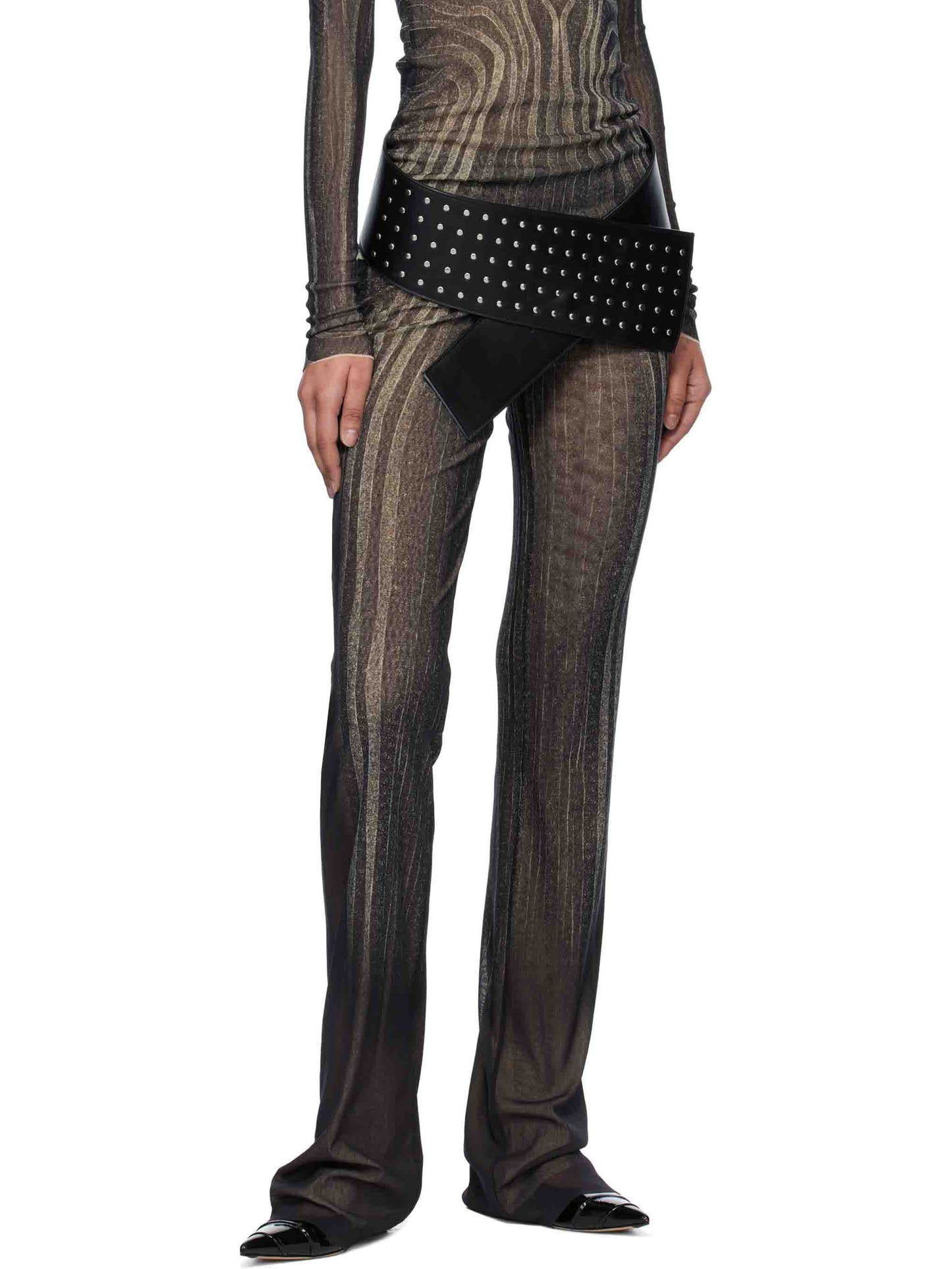 Artistic Abstract Print Sheer Knit Long-Sleeve Top