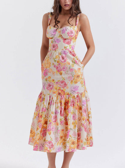 Midi-jurk met A-zoom en bloemenprint
