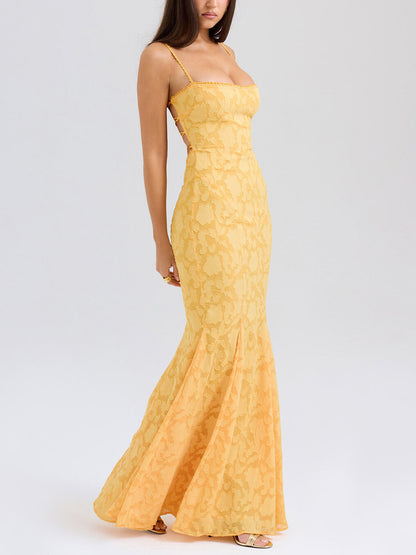 Elegante jacquard sexy sling fishtail maxi-jurk