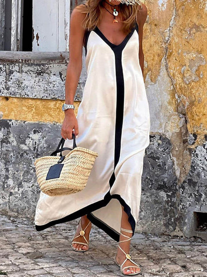 Colorblock jarretel midi-jurk