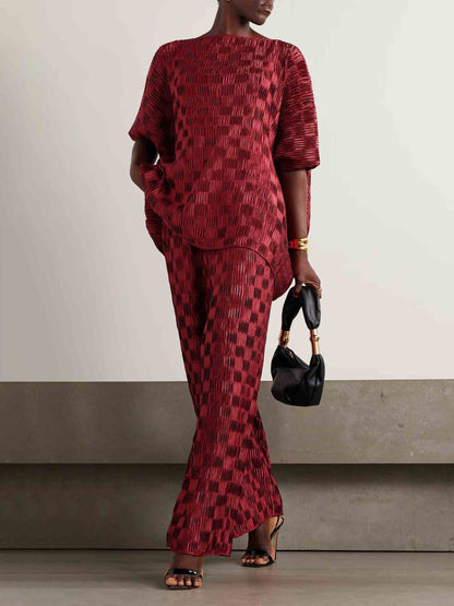 Exquisite Textured High-Waisted Wide-Leg Pants